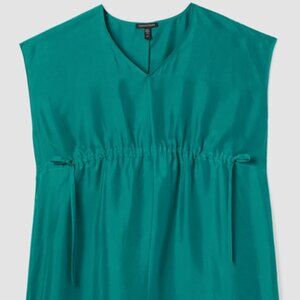 Eileen Fisher Women's Side Tie 100% Silk Midi Dress Flowy Teal Esmeralda Green L